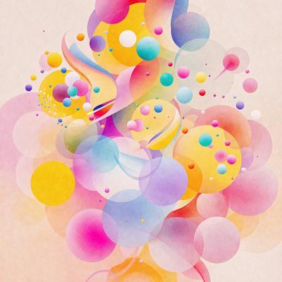 The primary subject of the image is a colorful, abstract artwork featuring a variety of shapes, colors, and patterns. The setting is a creative and artistic environment, possibly a gallery or an artistic space. The visual style is a combination of digital art and illustration, creating a unique and vibrant piece of art. The dominant colors and overall atmosphere are bright, lively, and energetic, reflecting the dynamic nature of the artwork.